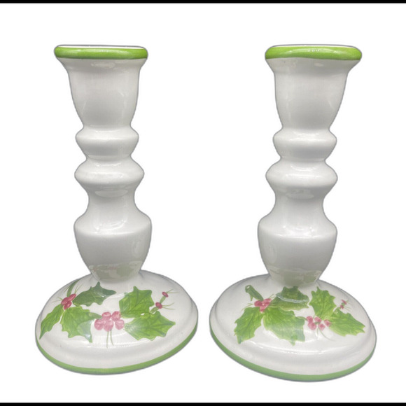 VTG Laurie Gates Los Angeles Pottery CHRISTMAS Candle Holders 7” Set of 2 - Picture 1 of 9